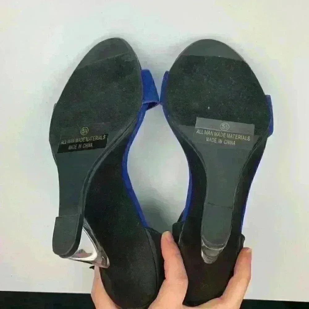 Liliana womens heels size 5.5 black blue satin wedges Dorsay formal black tie